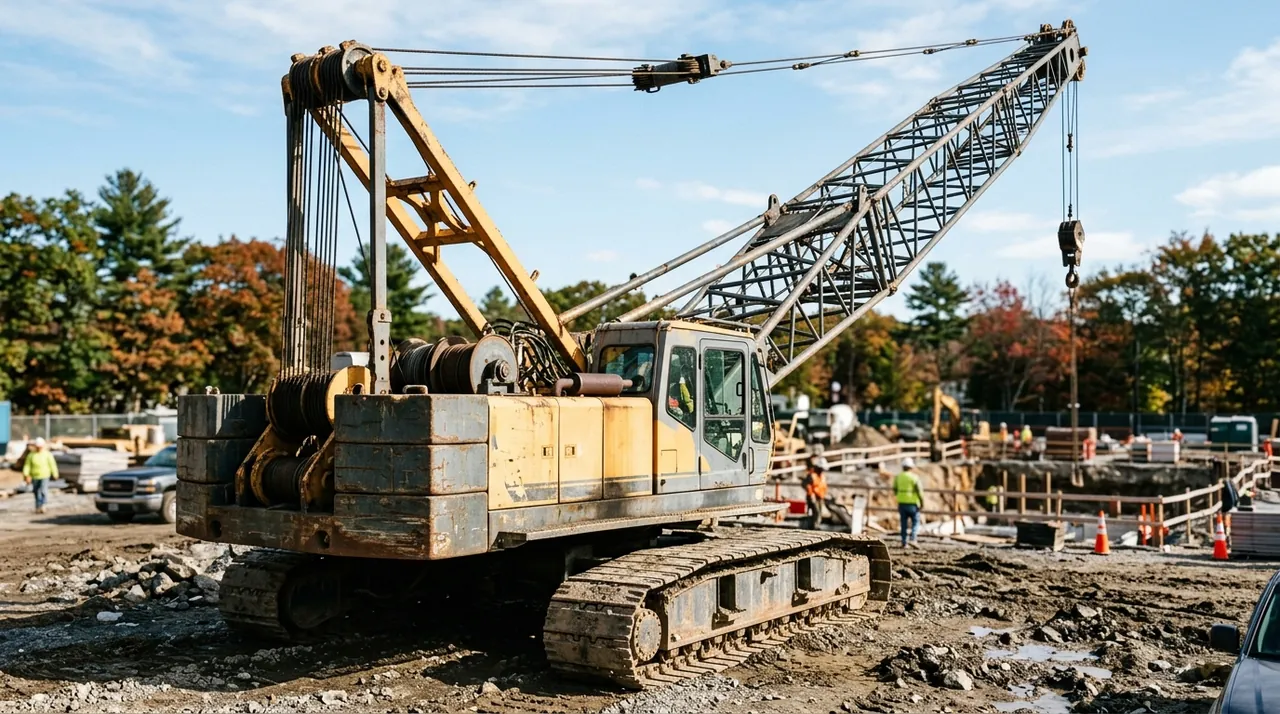 1A — Crawler Crane Anatomy (Hoisting apparatus w/ friction winch drum).