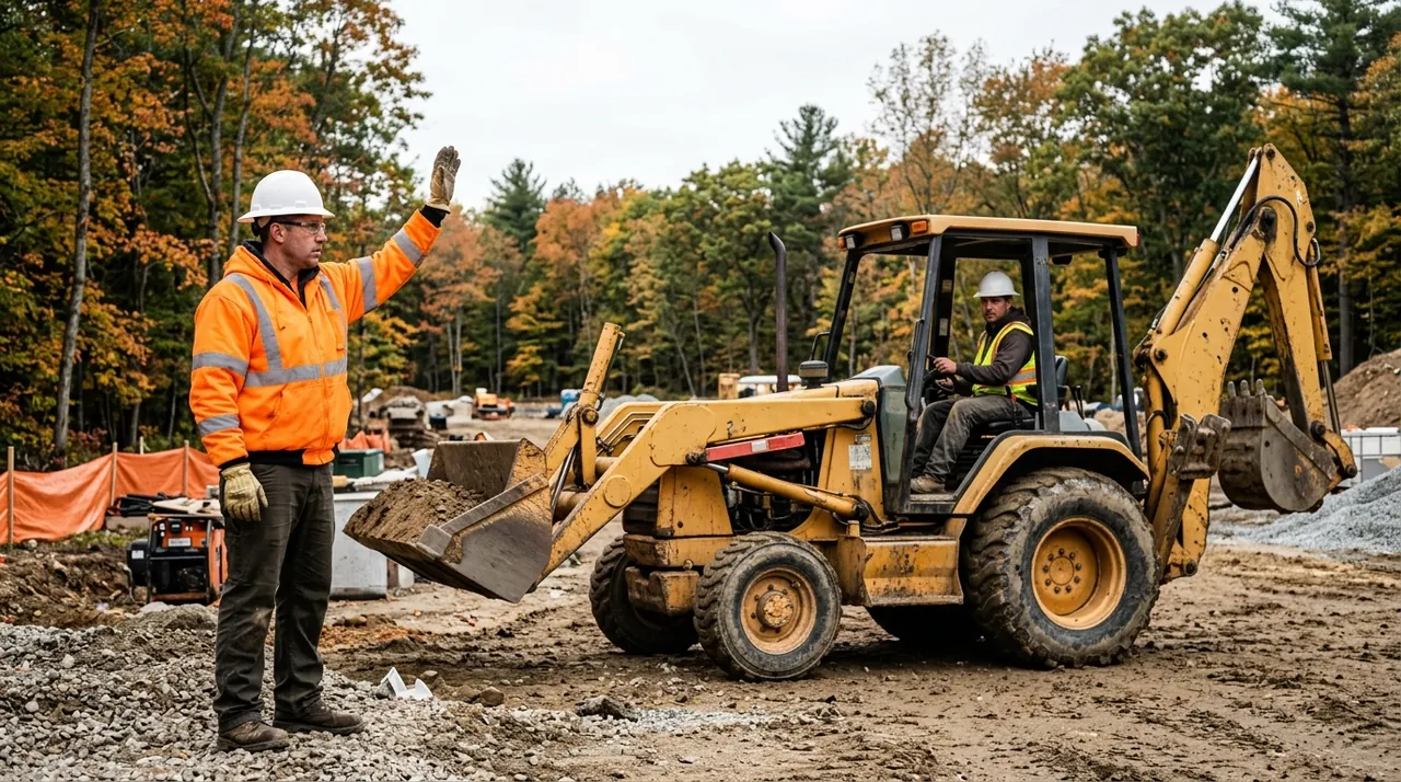 2B — Hand Signals, Spotters & Job-Site Hazards (Backhoe Loaders (Loader/Backhoe Combination)).