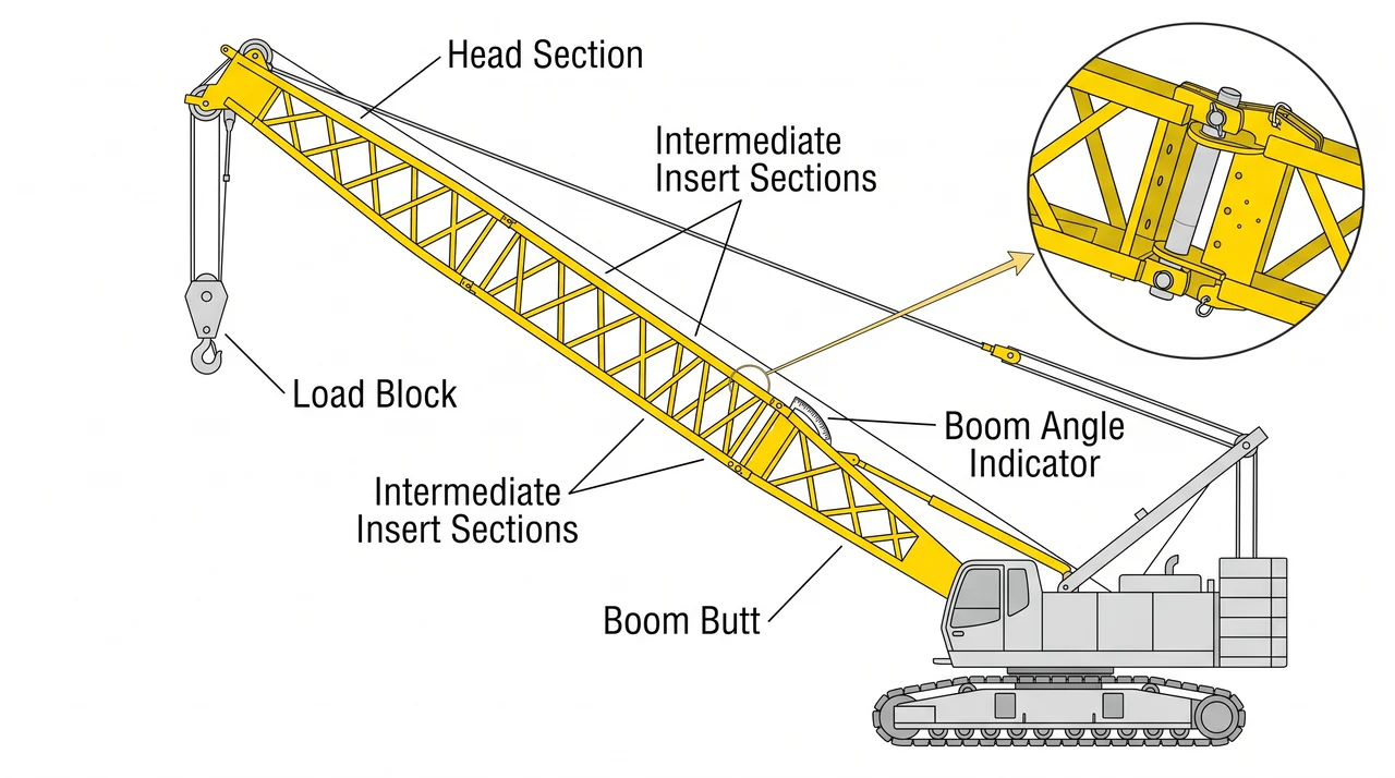 Lattice boom: butt, inserts, and head section — 1A Hoisting apparatus w/ friction winch drum.