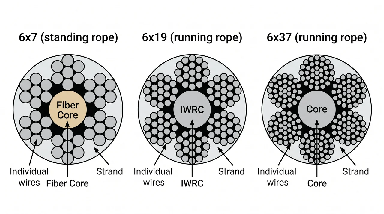 Wire rope construction and application — 1A Hoisting apparatus w/ friction winch drum.
