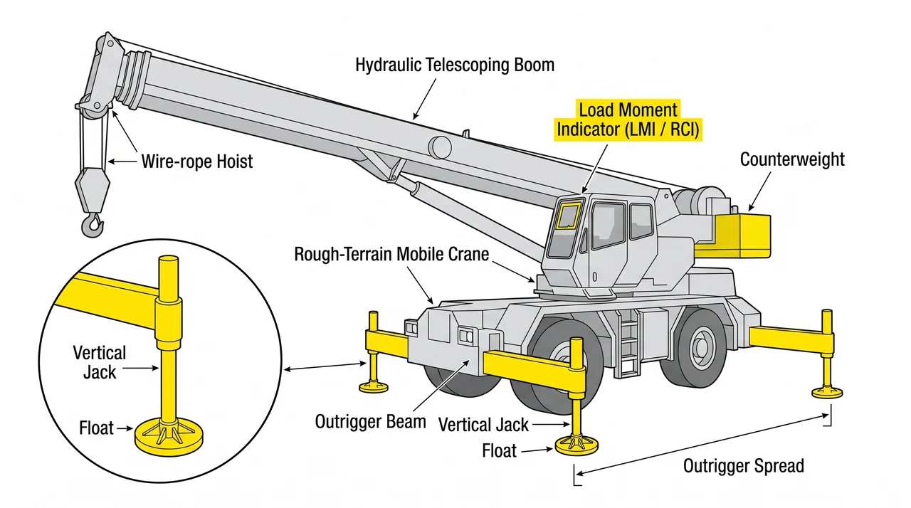 Outriggers, counterweight, and load moment monitoring — 1B Telescoping-Boom Cranes (Wire Rope).