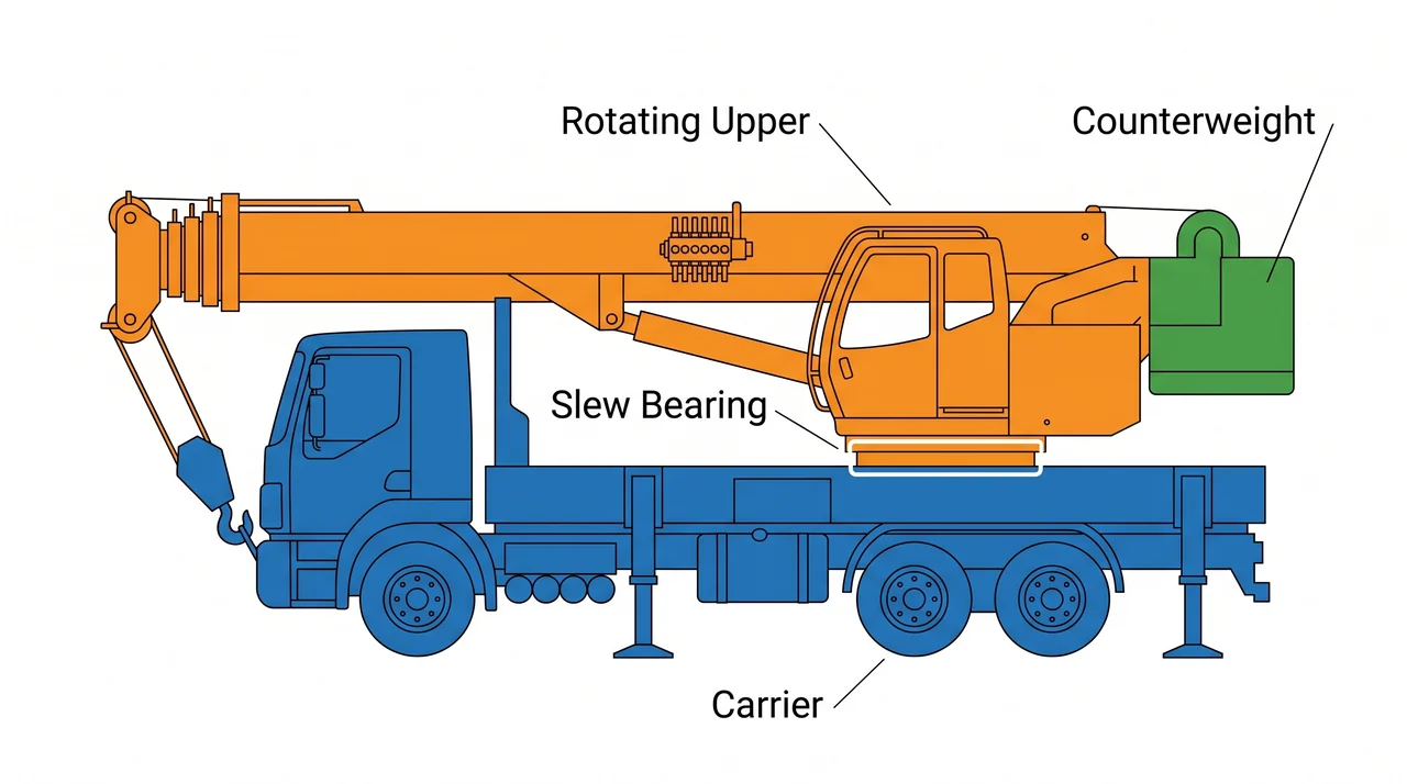 Carrier and upper: two machines in one — 1C Hydraulic Telescoping & Articulating Boom Cranes.