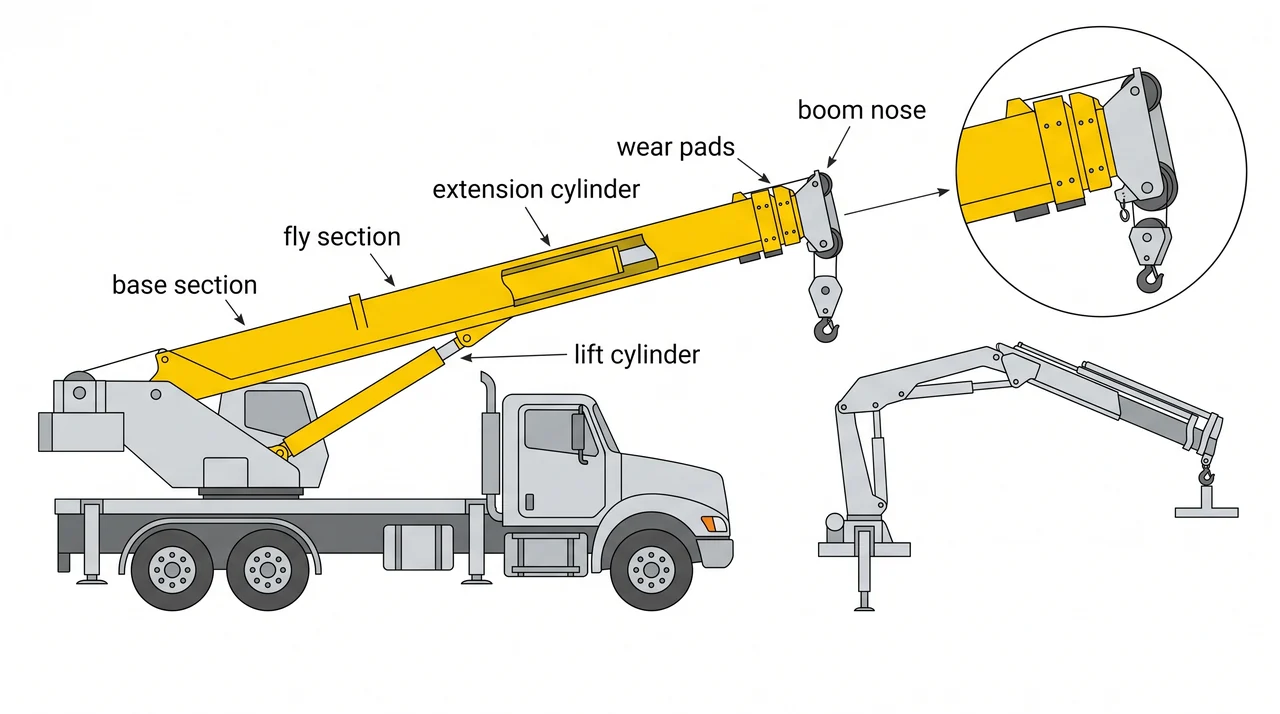 Telescoping boom: base section, fly sections, and extension cylinders — 1C Hydraulic Telescoping & Articulating Boom Cranes.