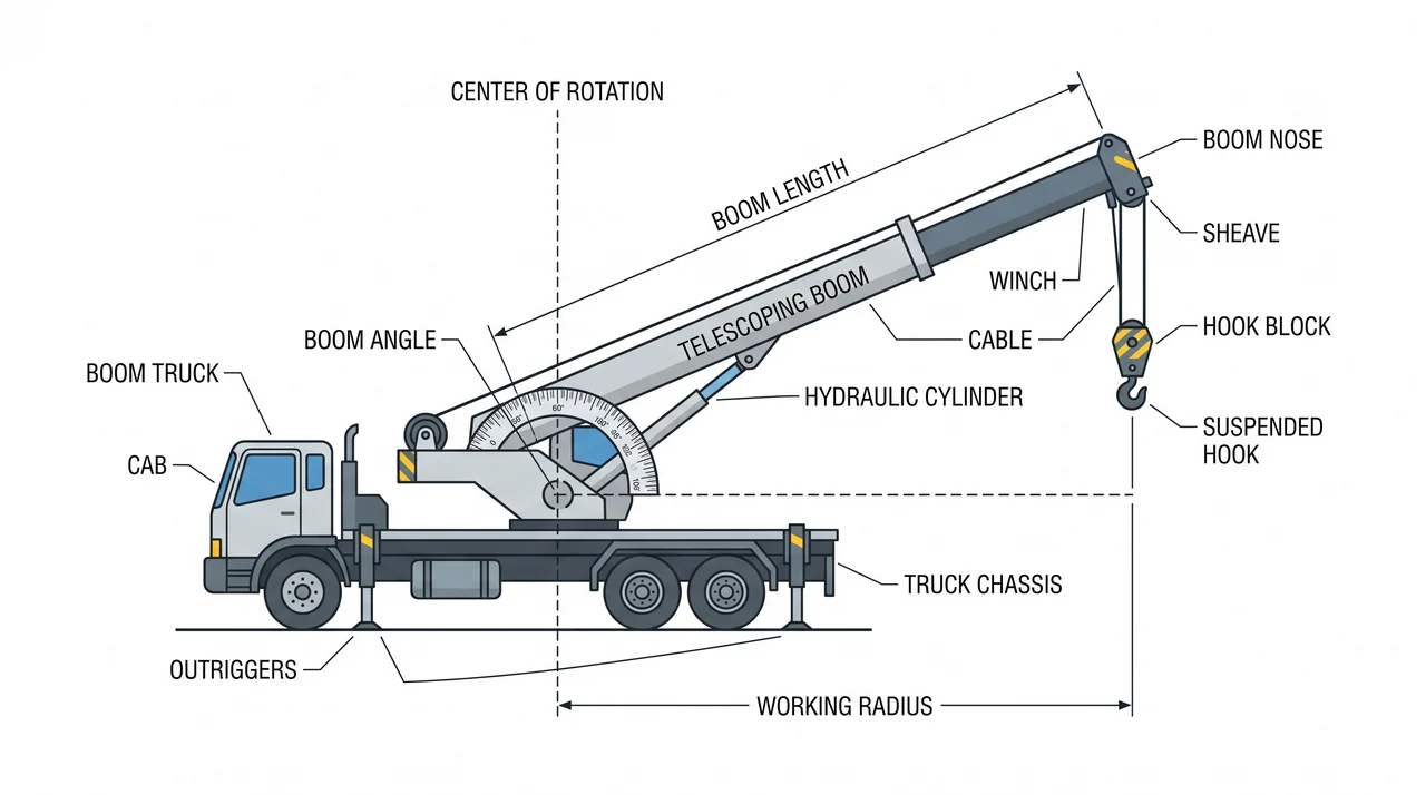 Working radius and why it controls capacity — 1C Hydraulic Telescoping & Articulating Boom Cranes.