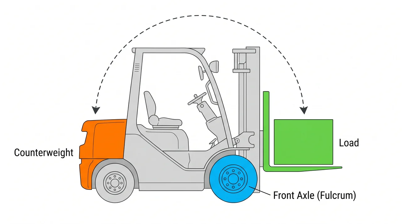 How the counterbalanced forklift stays upright — 1D Industrial lift trucks.