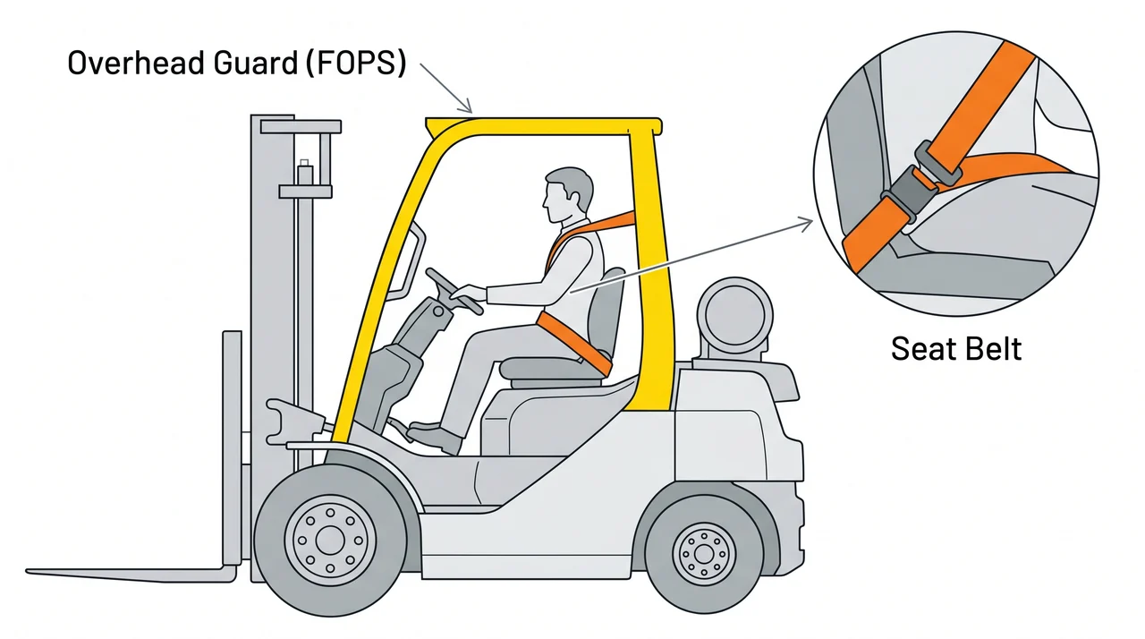 Overhead guard and operator restraint — 1D Industrial lift trucks.