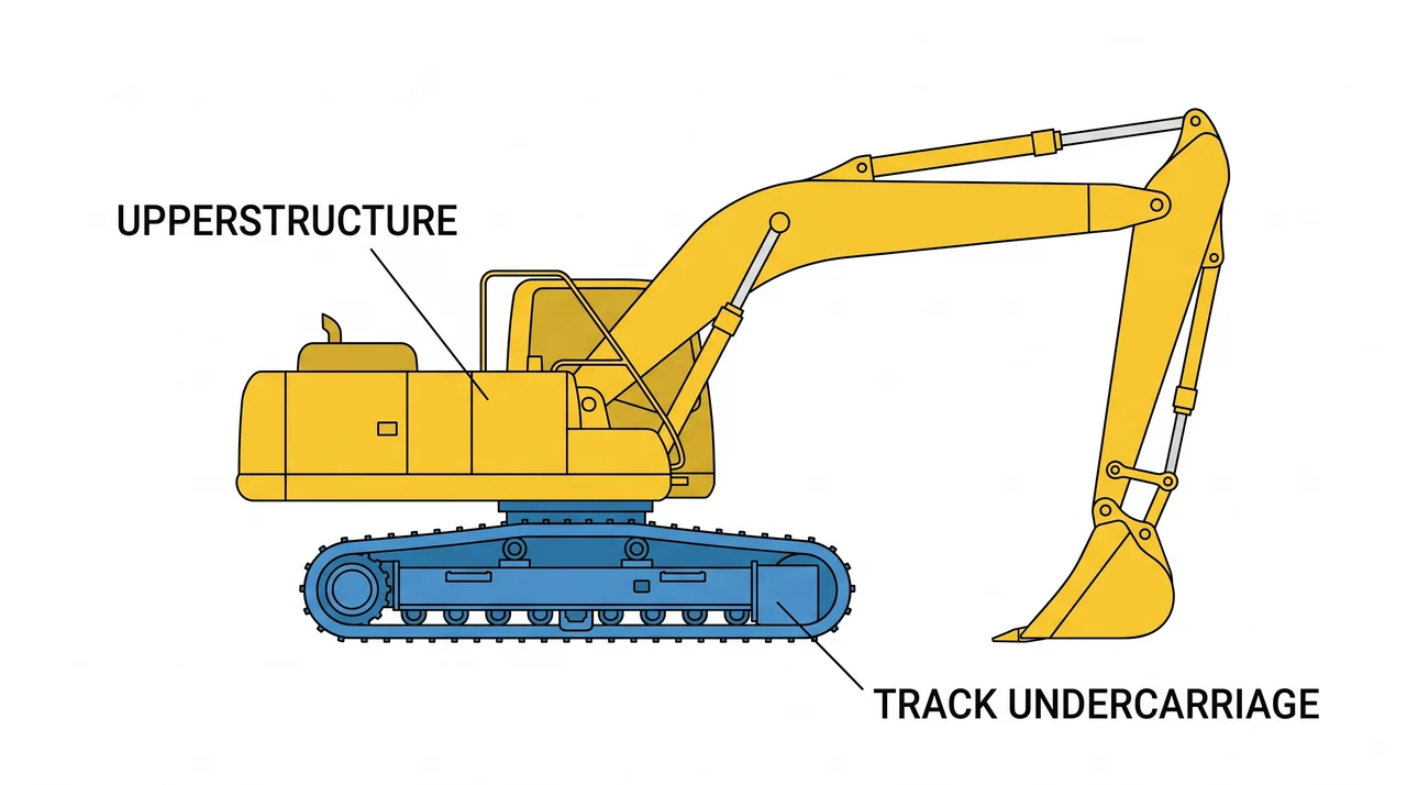 Two main assemblies: upperstructure and undercarriage — 2A Excavating Machinery.