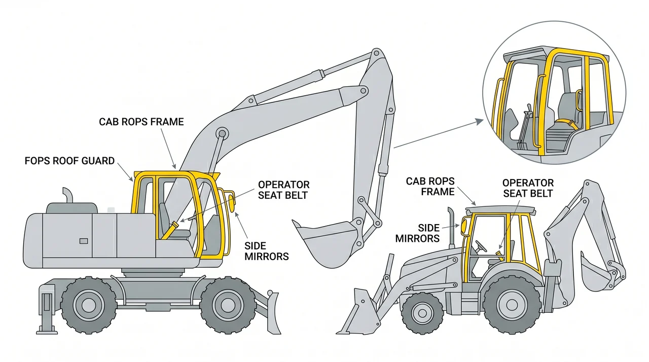 Cab protection and removal-from-service conditions — 2A/1C Excavating Machinery & Hydraulic Boom-Truck Hoisting.