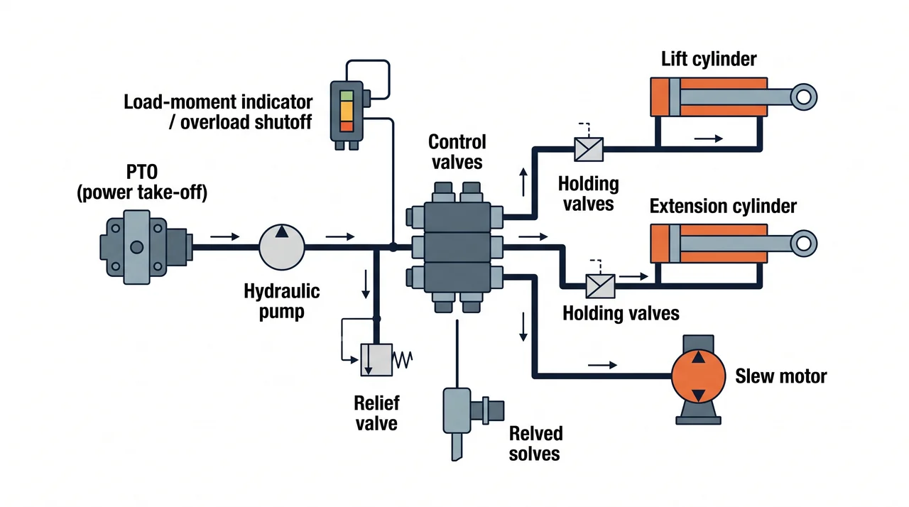 Hydraulic system and overload protection — 2A/1C Excavating Machinery & Hydraulic Boom-Truck Hoisting.