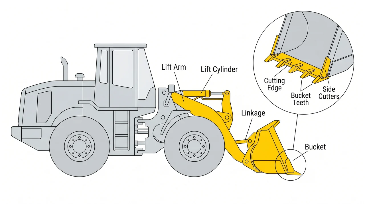 Lift arms, linkage, and the bucket — 2C Front-End Loaders.