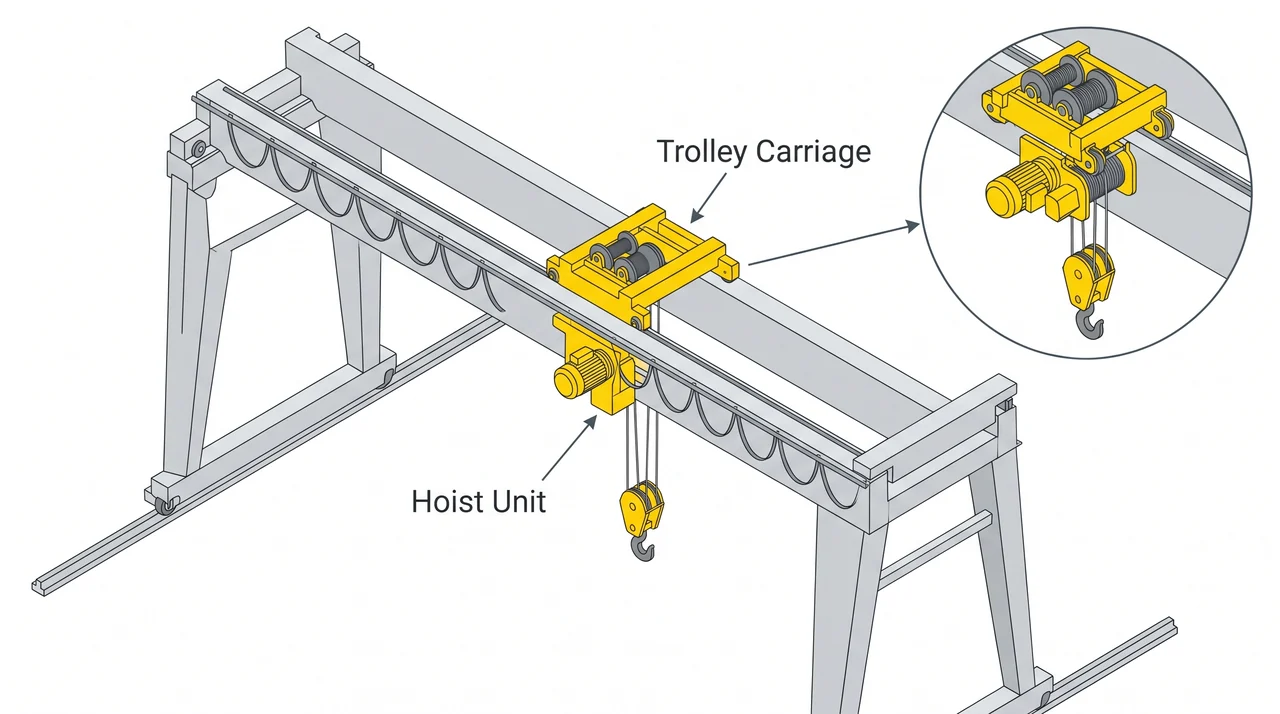 Trolley and hoist: where the lifting happens — 3A Overhead, Gantry & Marine Hoists.