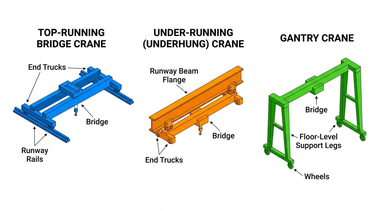 Top-running, under-running, and gantry configurations — 3A Overhead, Gantry & Marine Hoists.