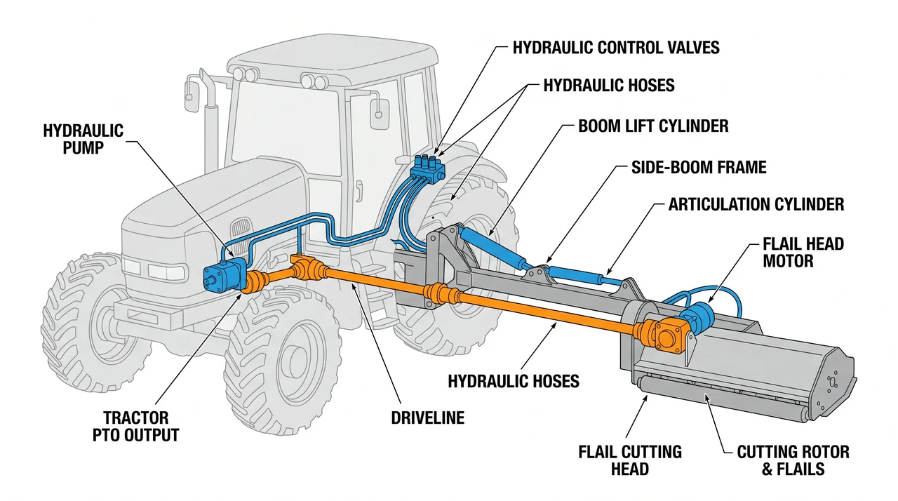 Hydraulics and PTO: The Power Path to the Cutting Head — 4G Specialty Side-Boom Mowers.